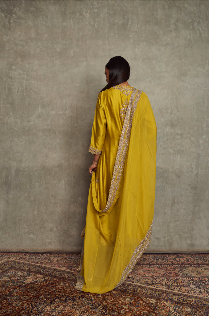 Mustard Embroidered Long Tunic Set