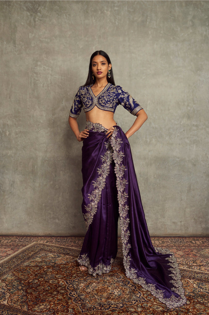 Purple Embroidered Saree With Blouse