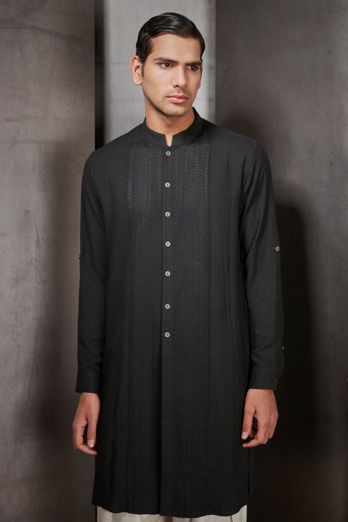 Black embroidered pathani kurta set
