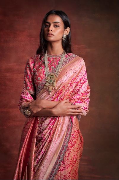 Pink Banarasi Saree Set