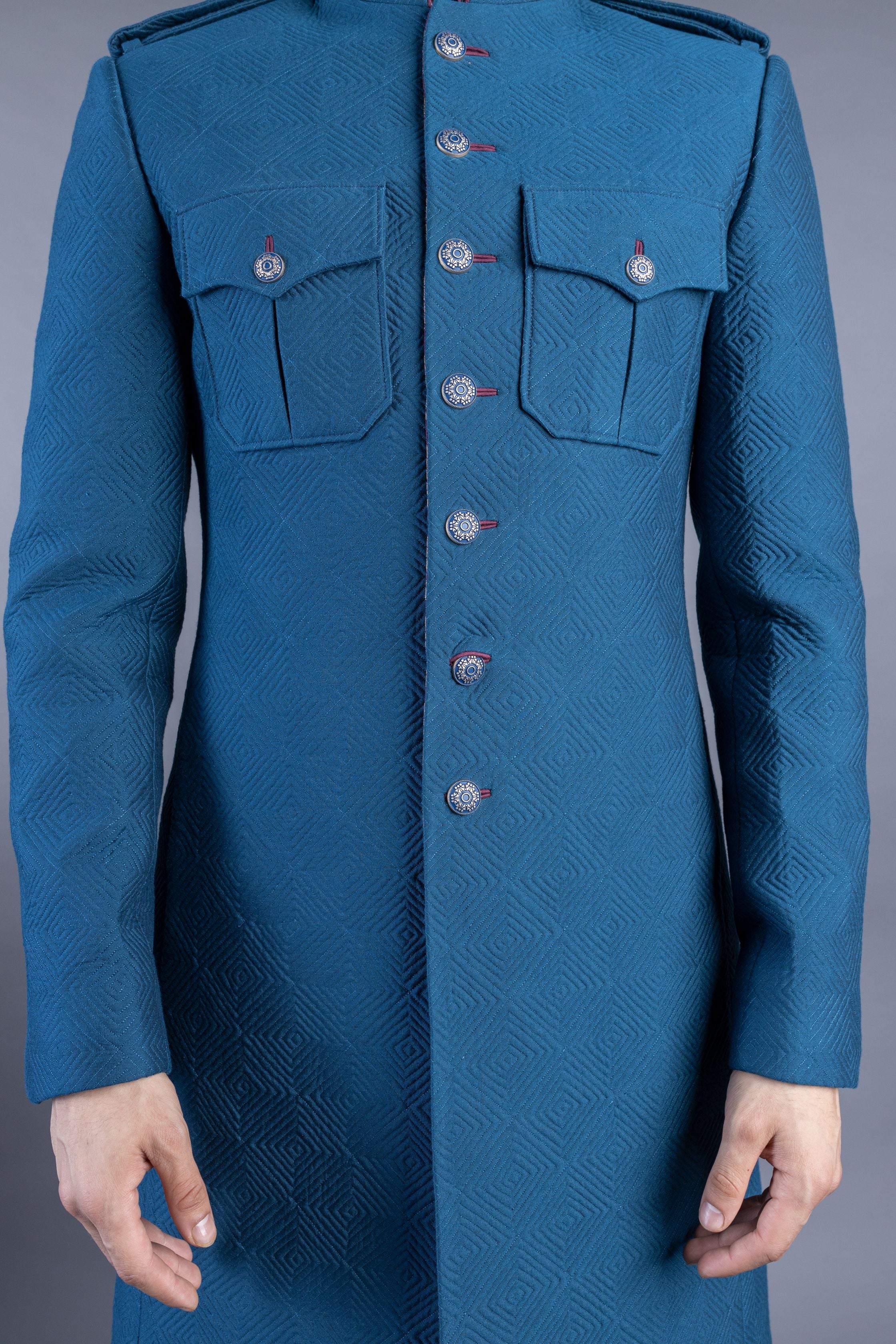 Purple Brocade Quilted Sherwani And Kurta Set