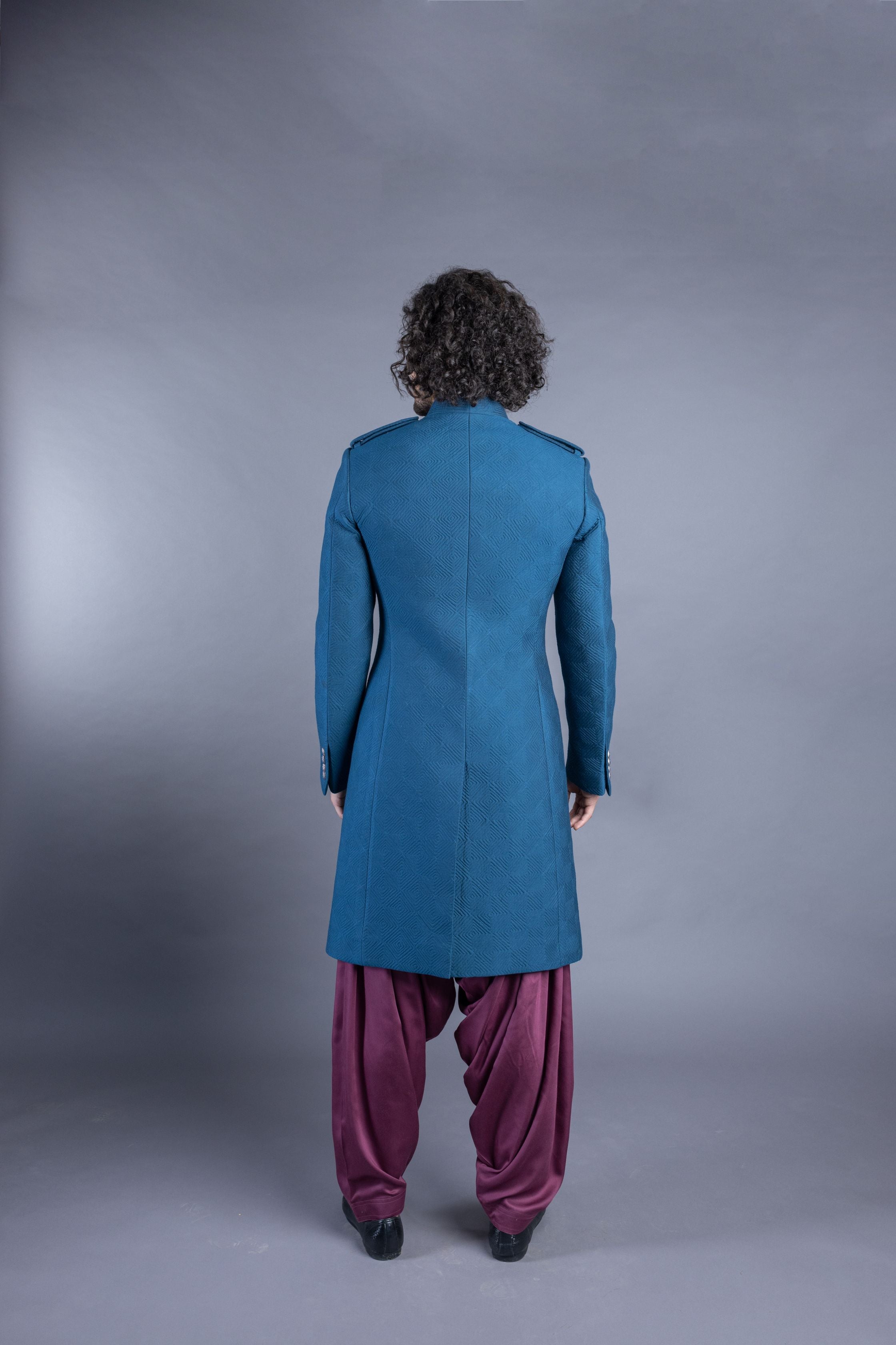 Purple Brocade Quilted Sherwani And Kurta Set