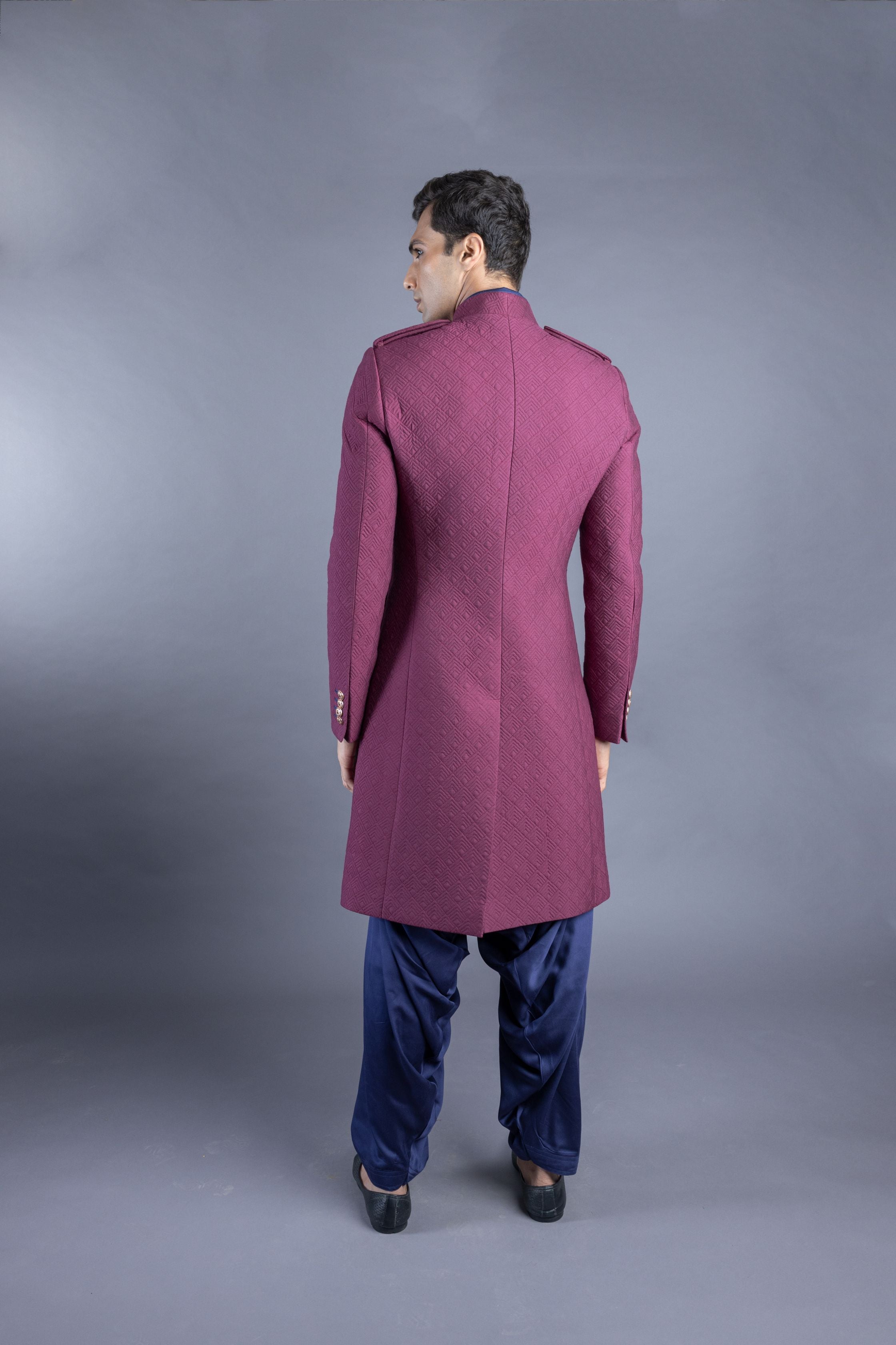 Purple Brocade Quilted Sherwani And Kurta Set