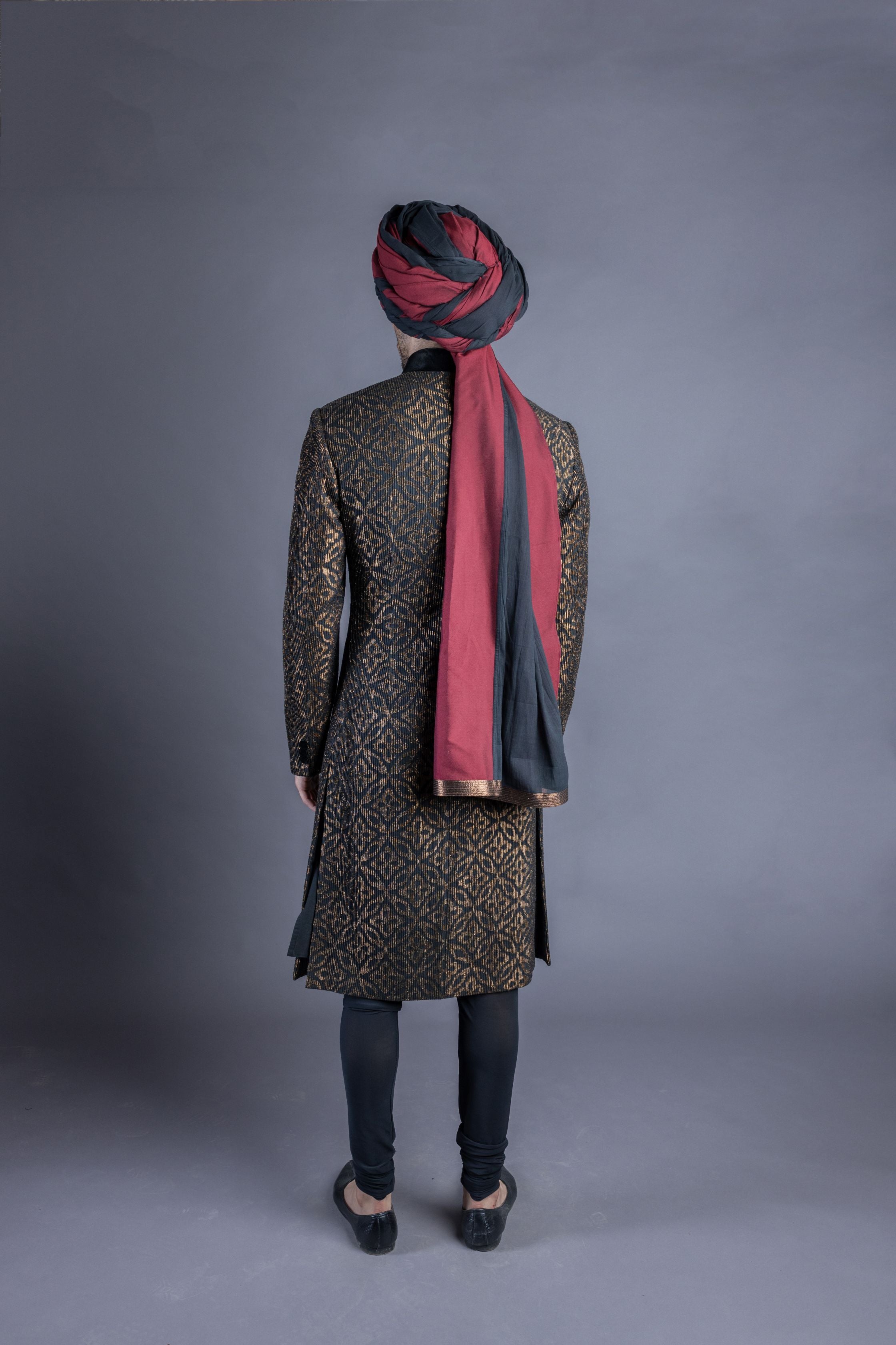 Black Pintuck Sherwani And Kurta Set