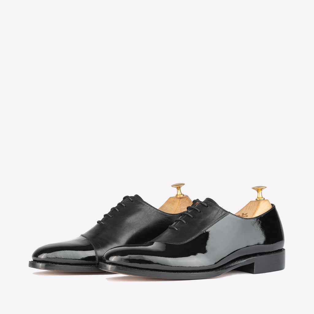 Black Patent Leather Oxford Shoes for Men | The Royale Peacock