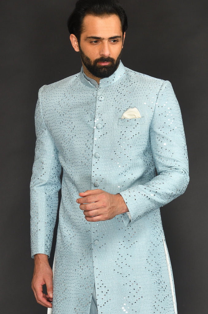 POWDER BLUE INDO WITH KURTA PAIRED WITH SLIM PANT