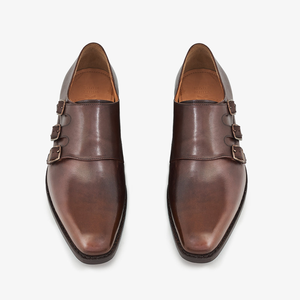 Brown Upper Material Tallin Triple Monk Shoes