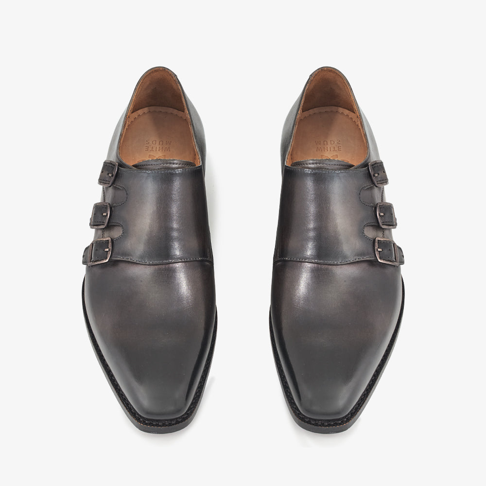 Grey Upper Material Tallin Triple Monk Shoes