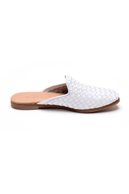 White Leather Flat Taylor Mules