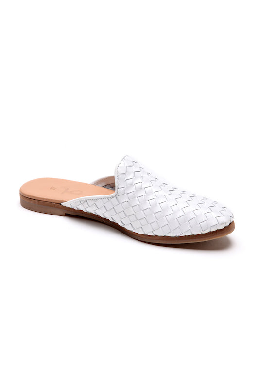 White Leather Flat Taylor Mules