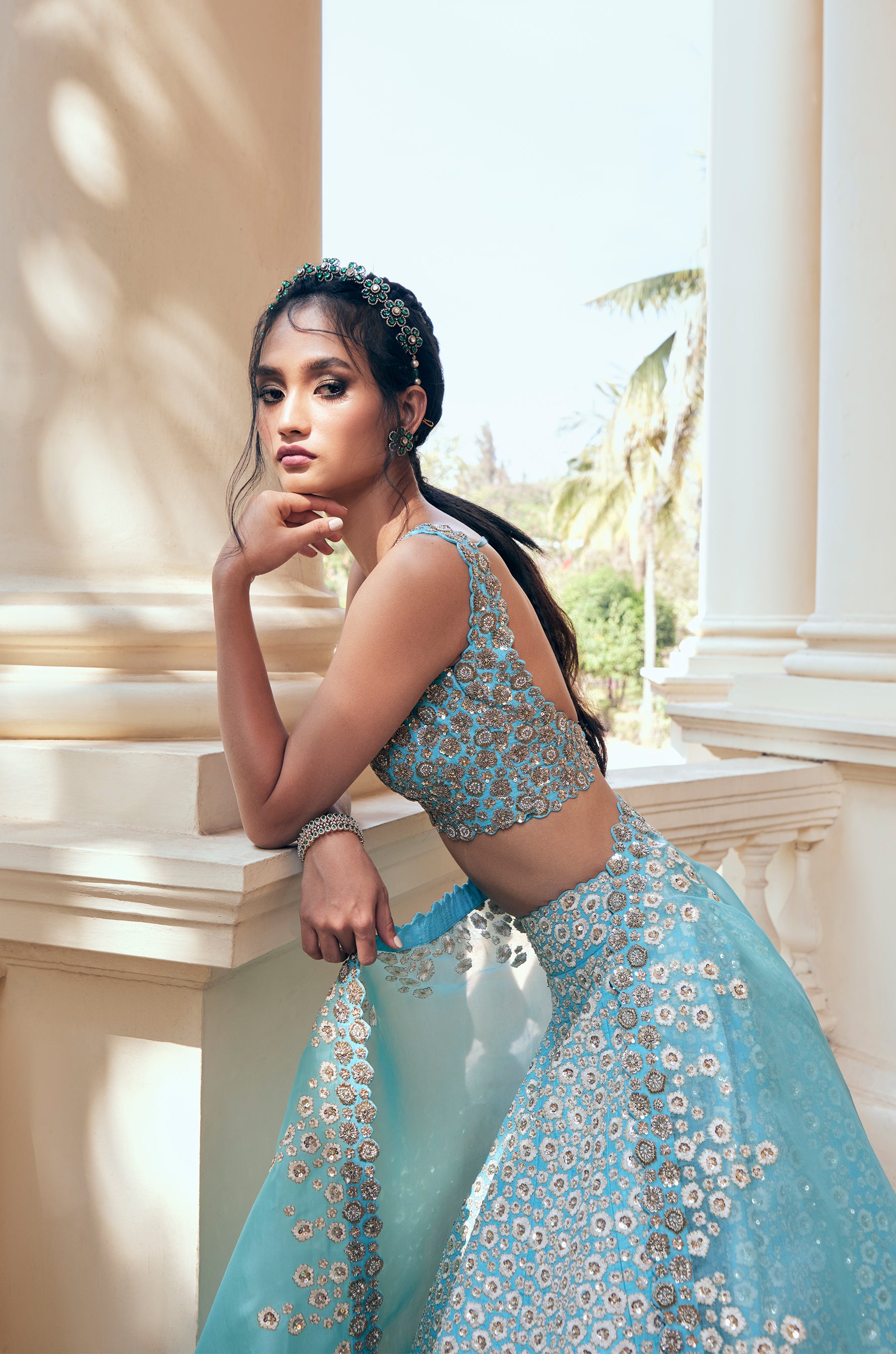 Taara Bloom Lehenga- Blue