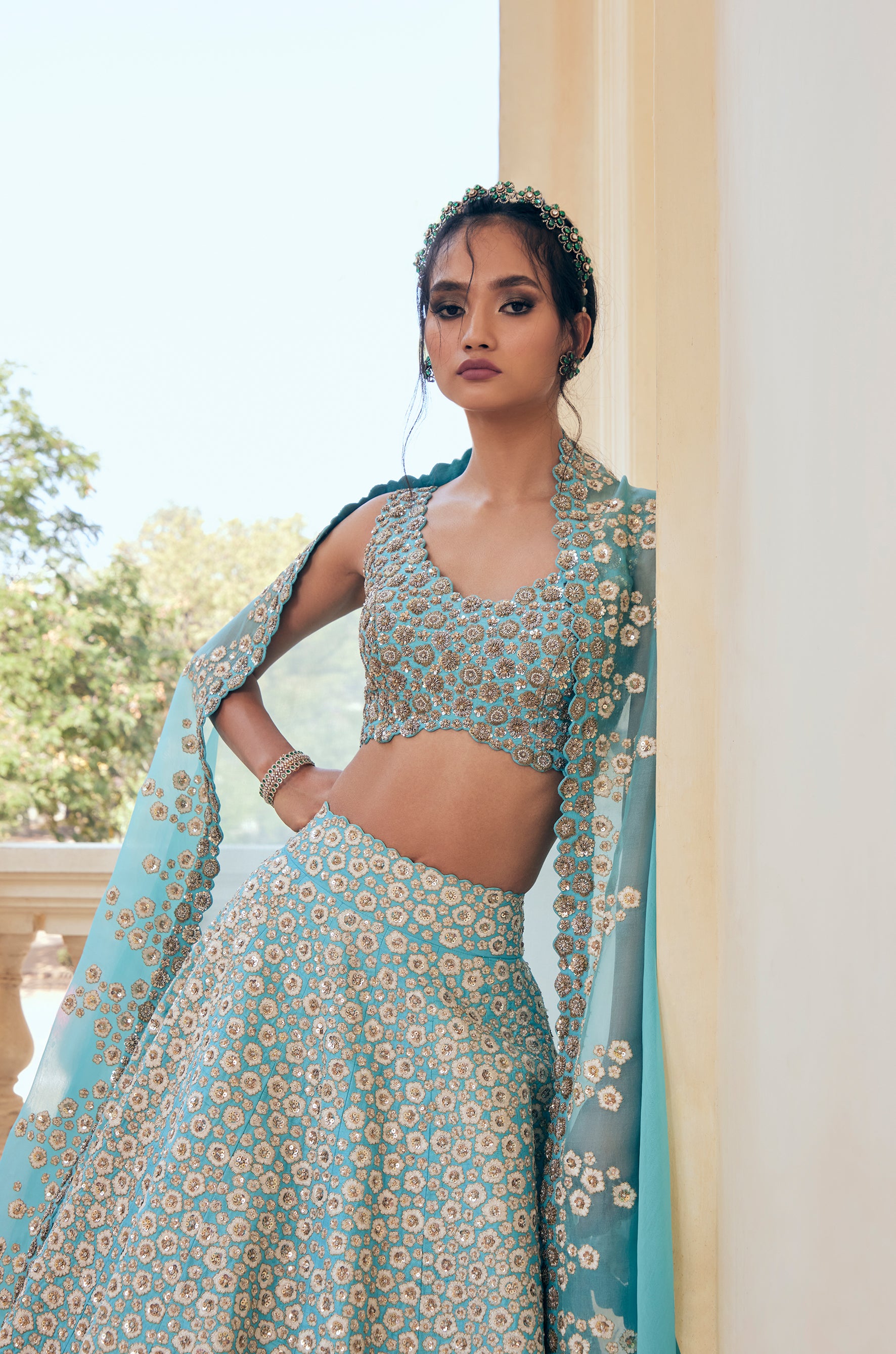 Taara Bloom Lehenga- Blue
