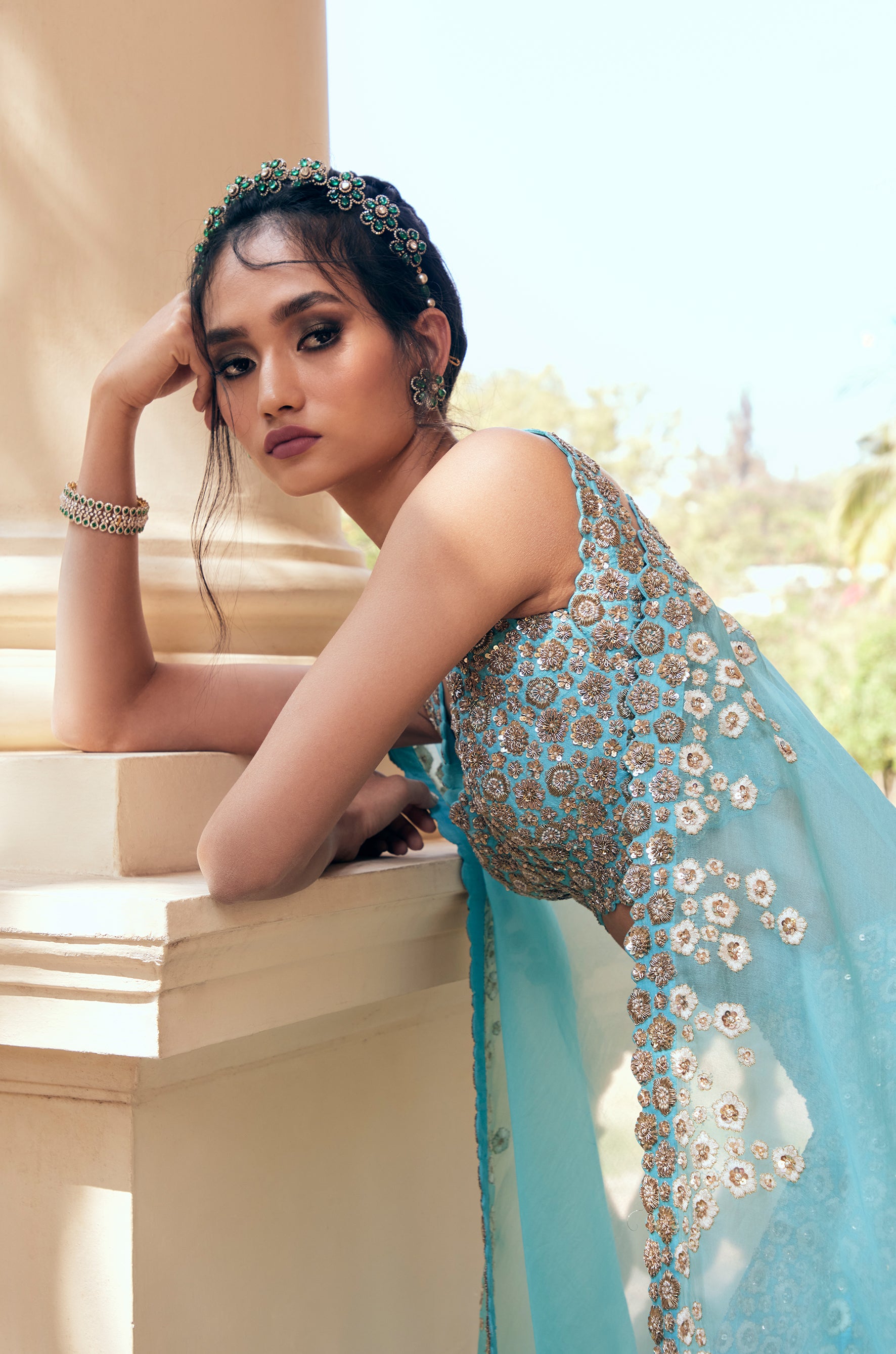 Taara Bloom Lehenga- Blue