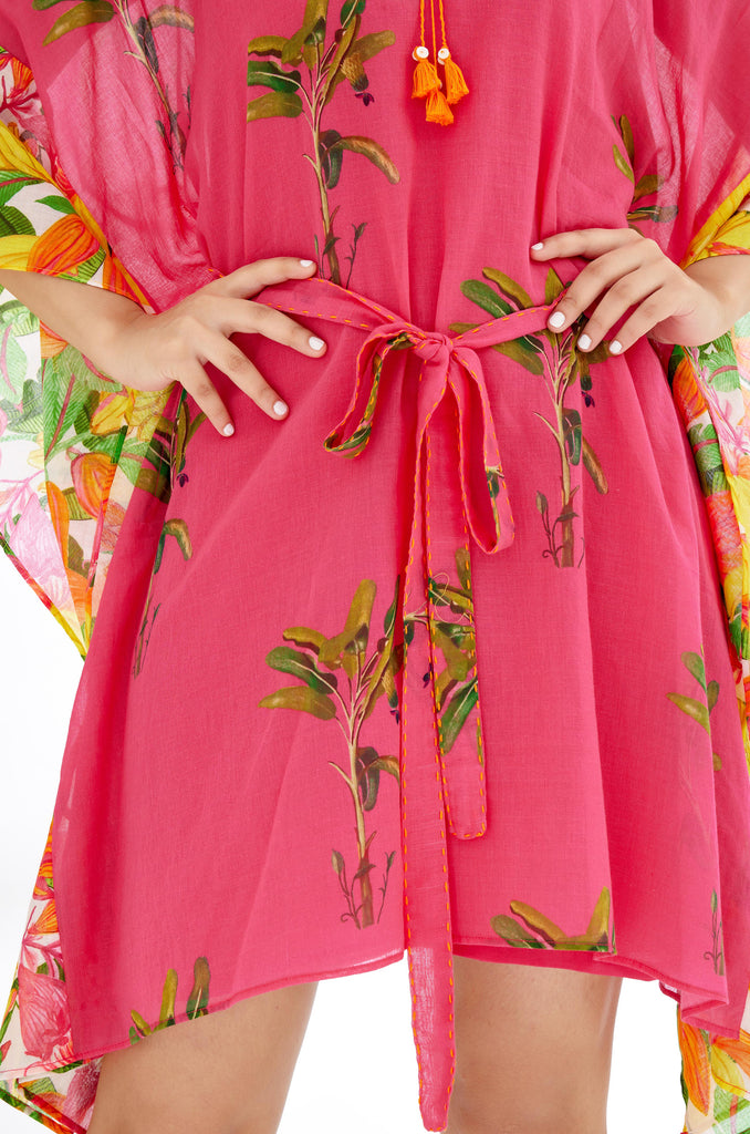 Fuschia Pink Tree Banana Fruit Print Kaftan Dress