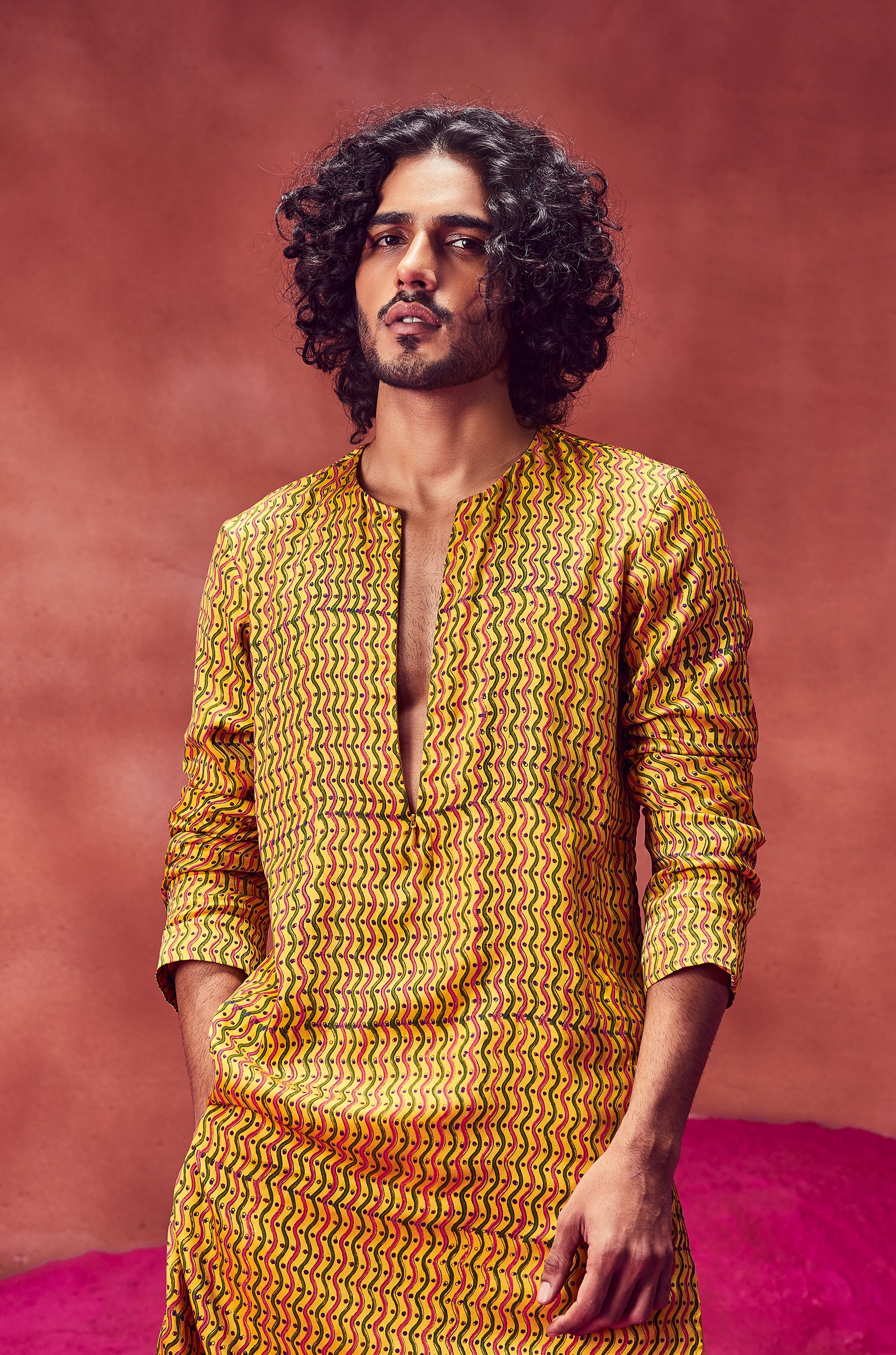 Yellow Printed Kurta With Joggers