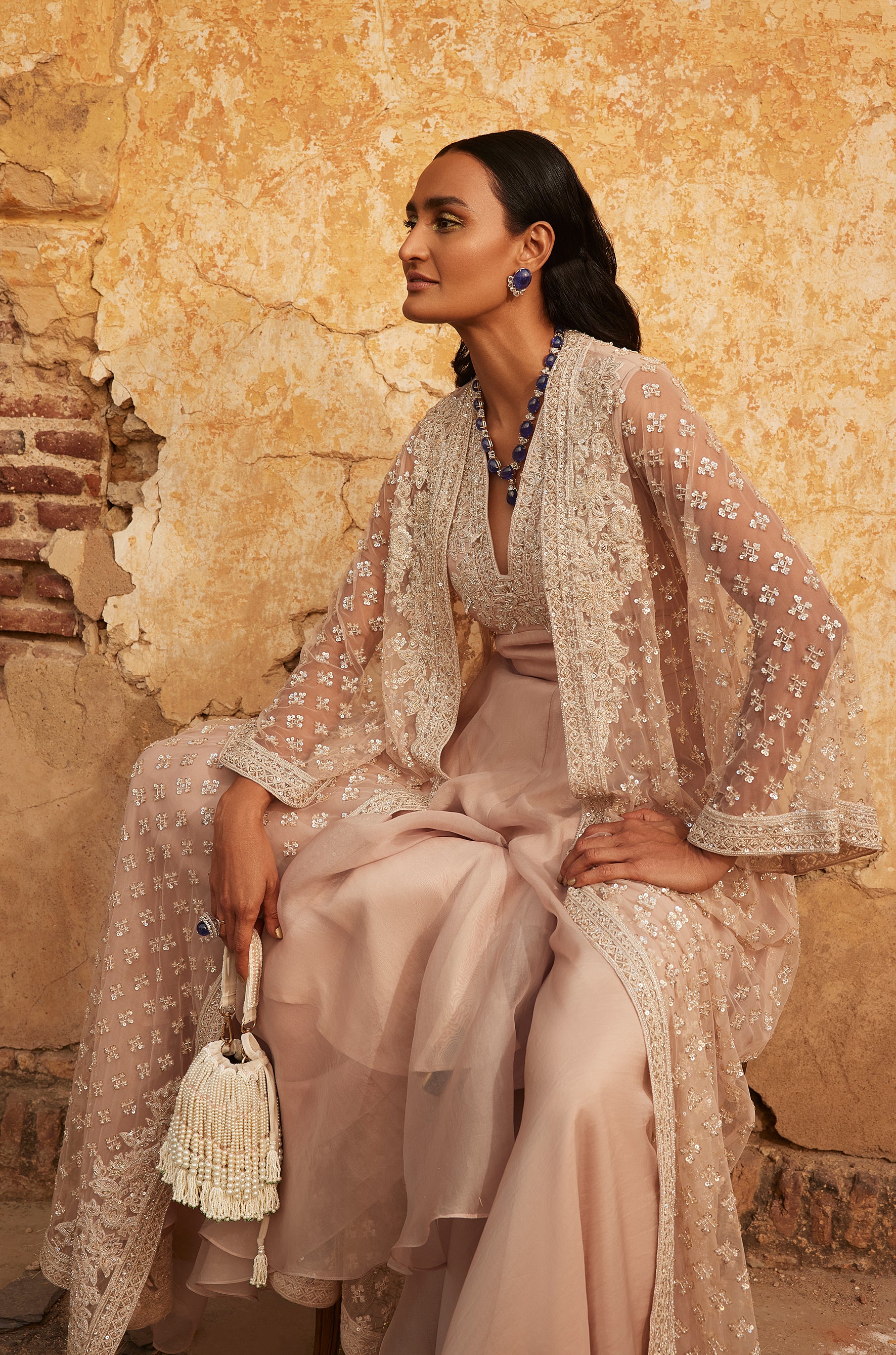 Shiraz Champagne Ethnic Jumpsuit Set