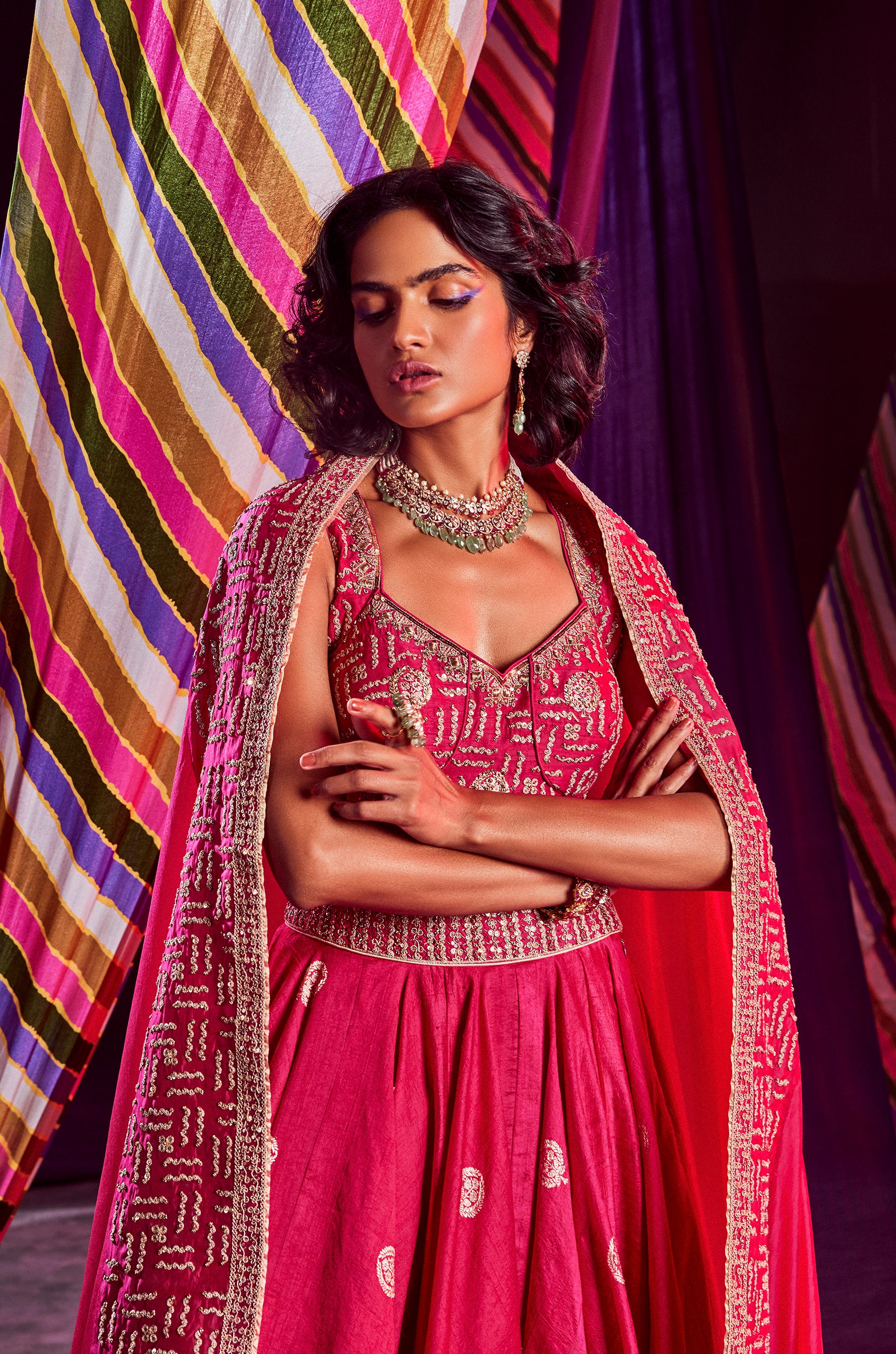 Rani Pink Heavy Lehenga Paired With Blouse & Dupatta
