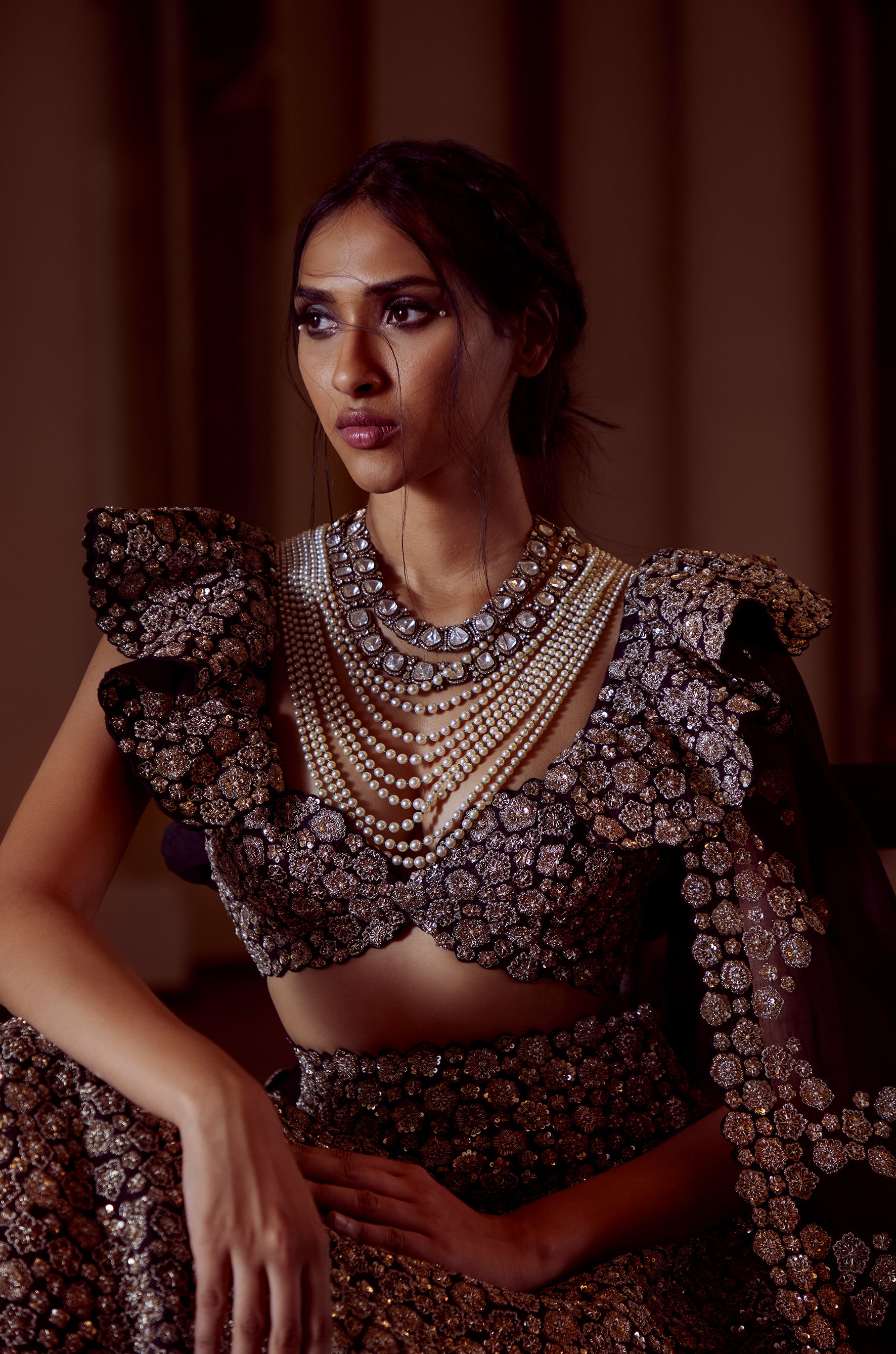Taara Bloom Lehenga- Black