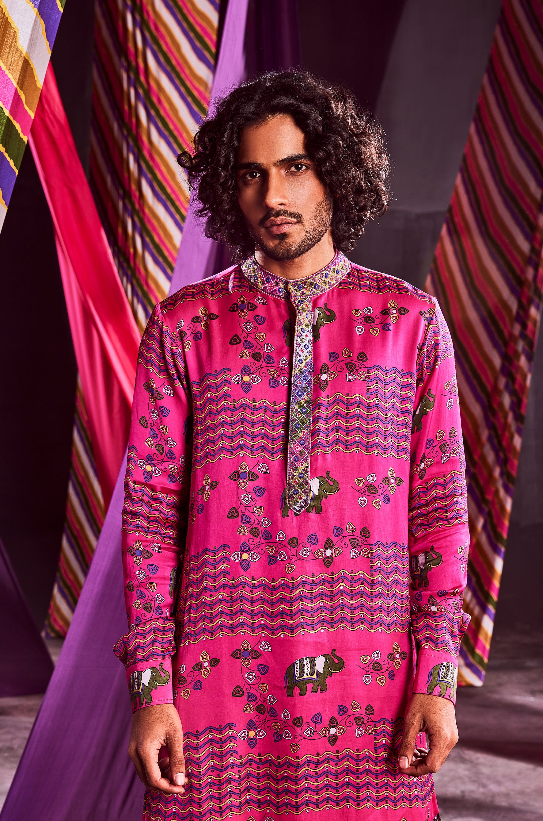Pink Printed Kurta With Pants