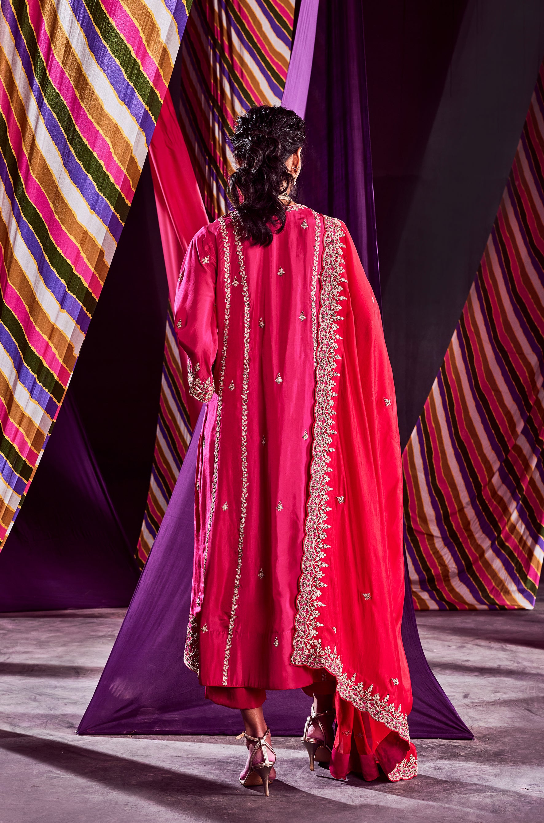 Rani Pink Kurta With Pants & Dupatta