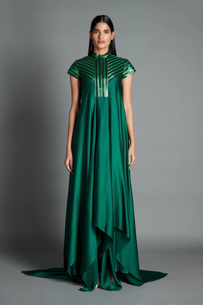 Admired Green Satin Designer Gown WJ43314 | Western dresses for girl, Gowns,  Satin outfits