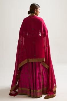 Pink Chanderi Silk Embroidered Lehenga Set