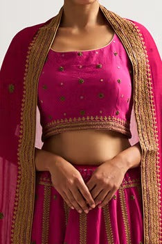 Pink Chanderi Silk Embroidered Lehenga Set