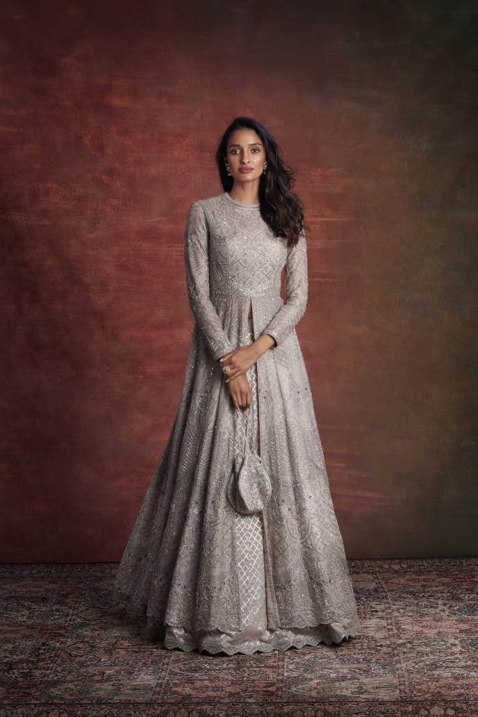 Ivory Embroidered Anarkali Set