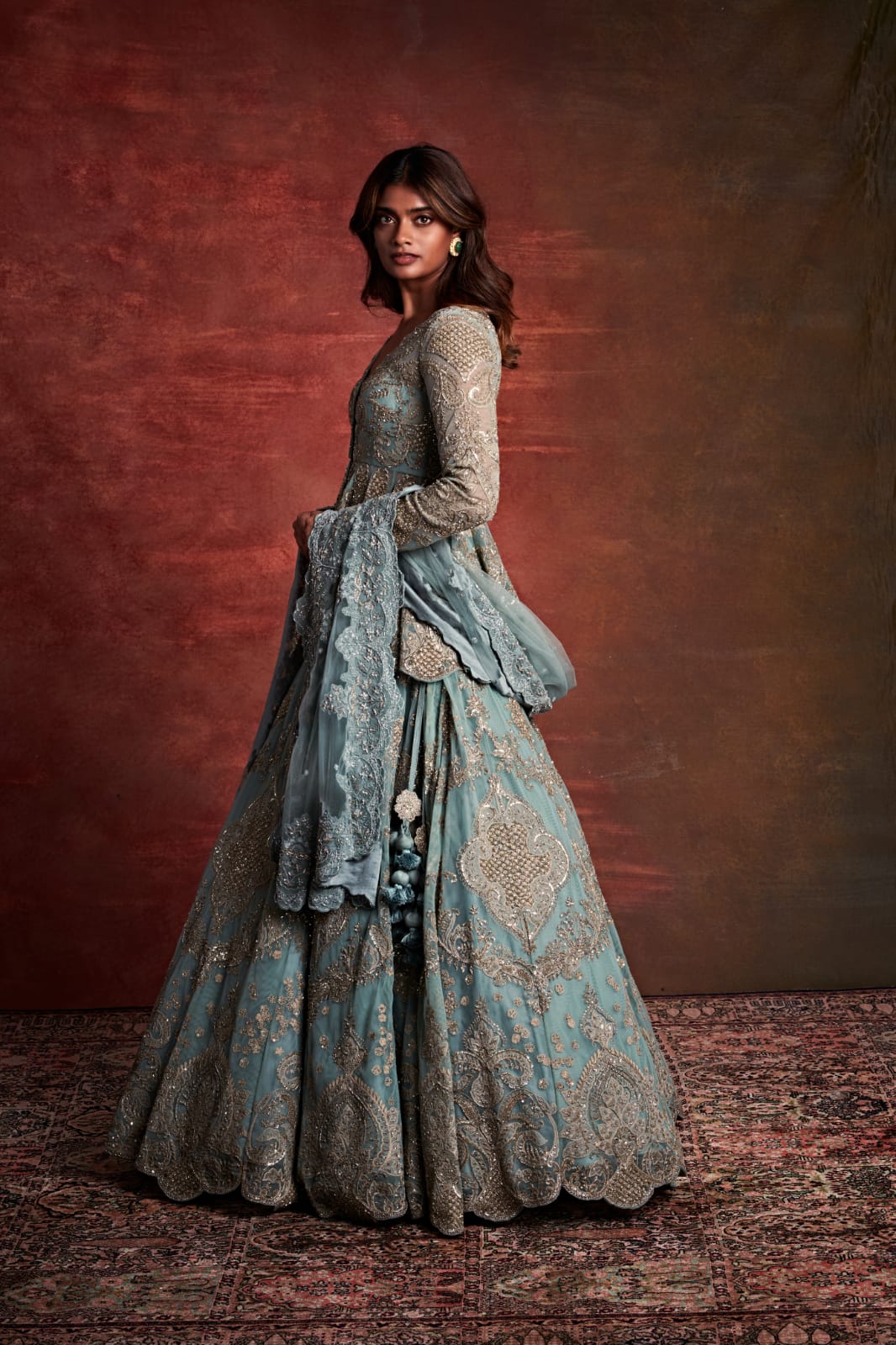 Ice Blue Embroidered Lehenga Set