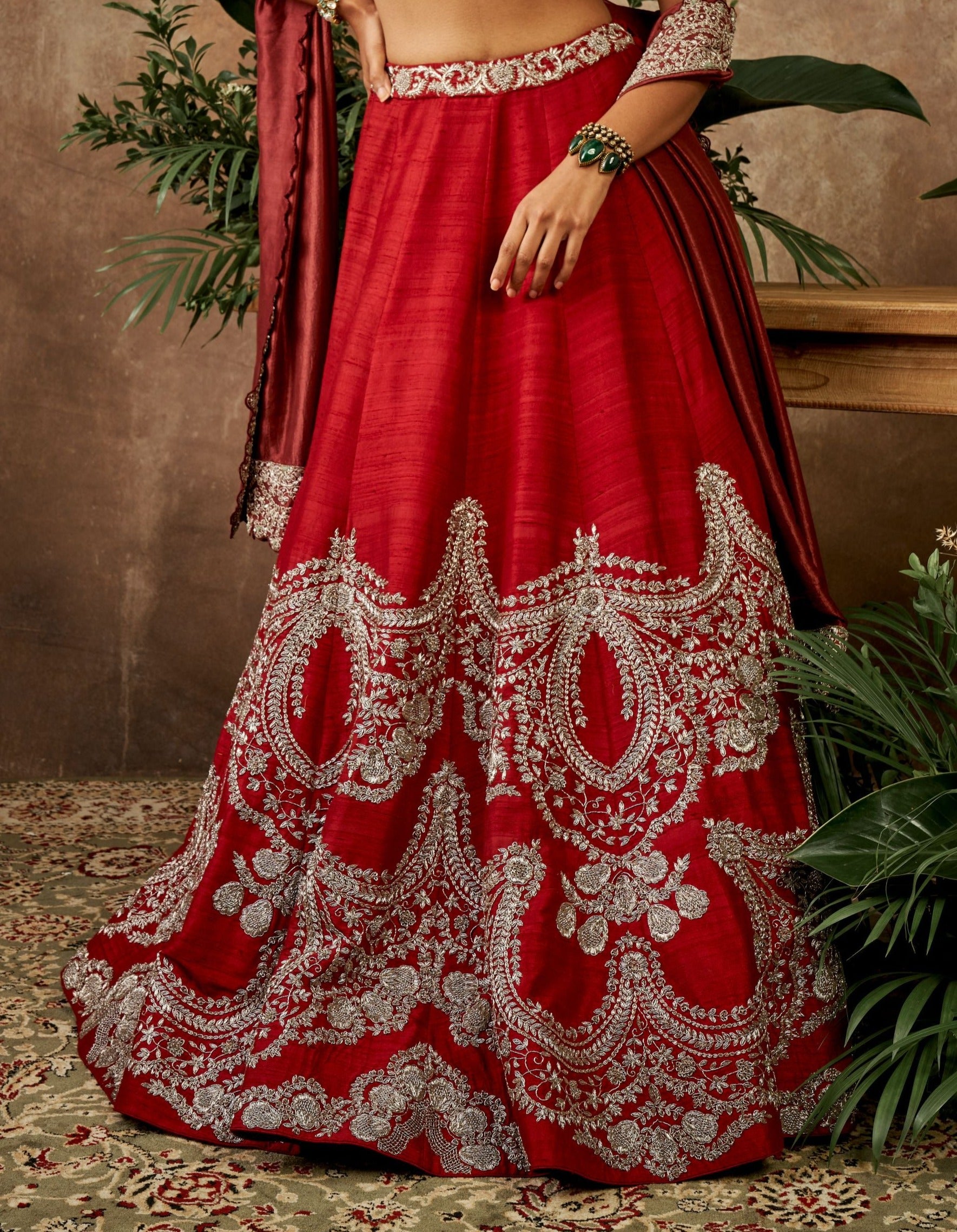 Red Zardozi Embroidered Lehenga Set