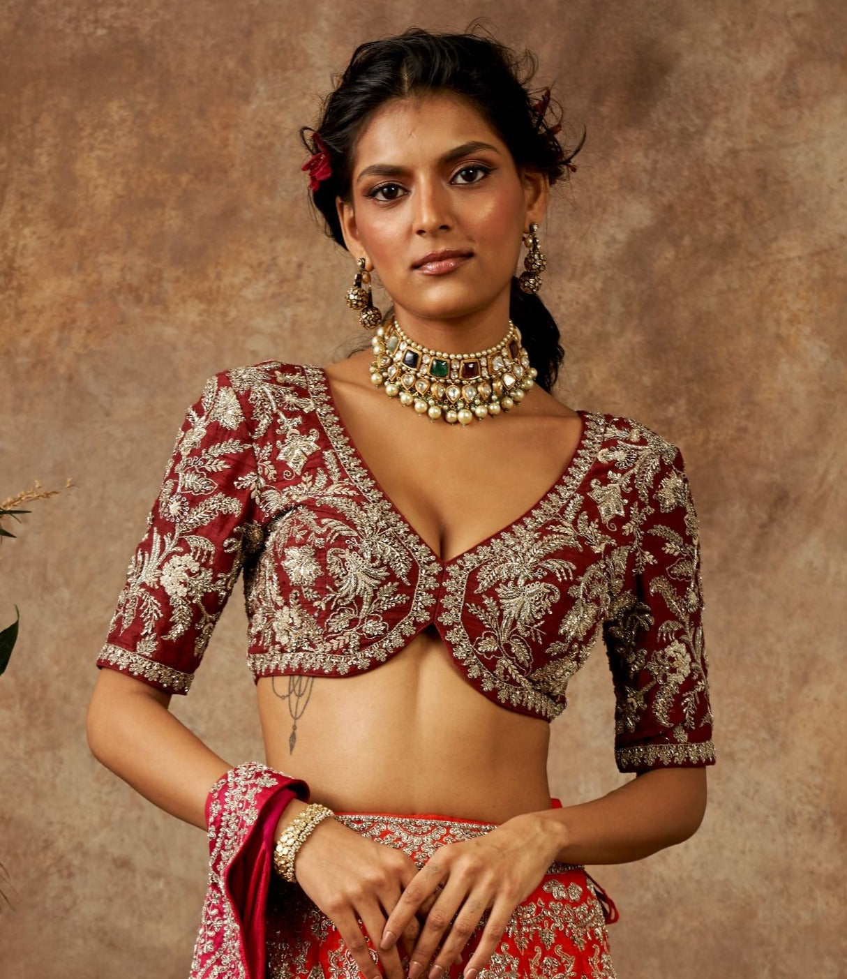 Orange Zardozi Embroidered Lehenga Set