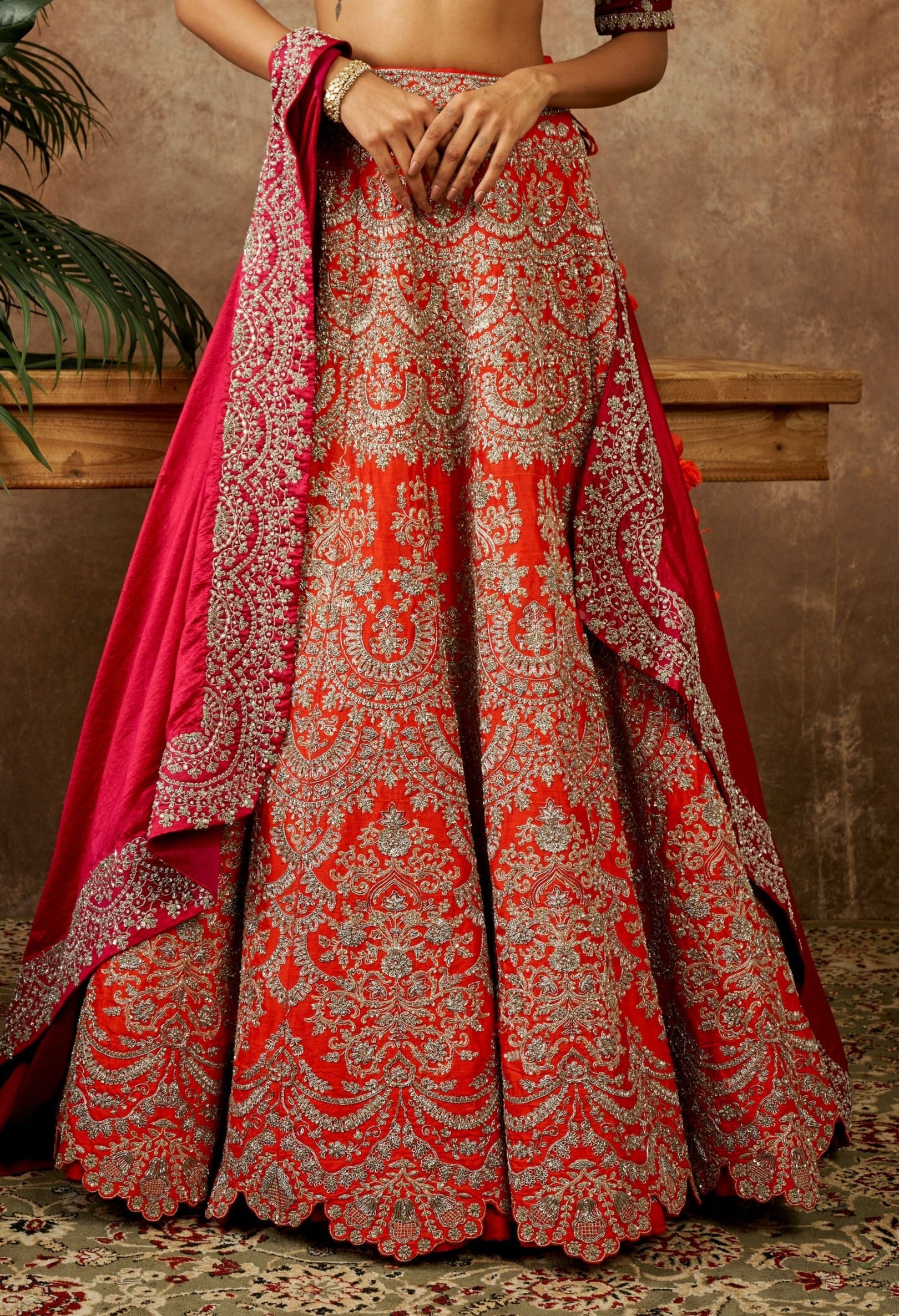 Orange Zardozi Embroidered Lehenga Set